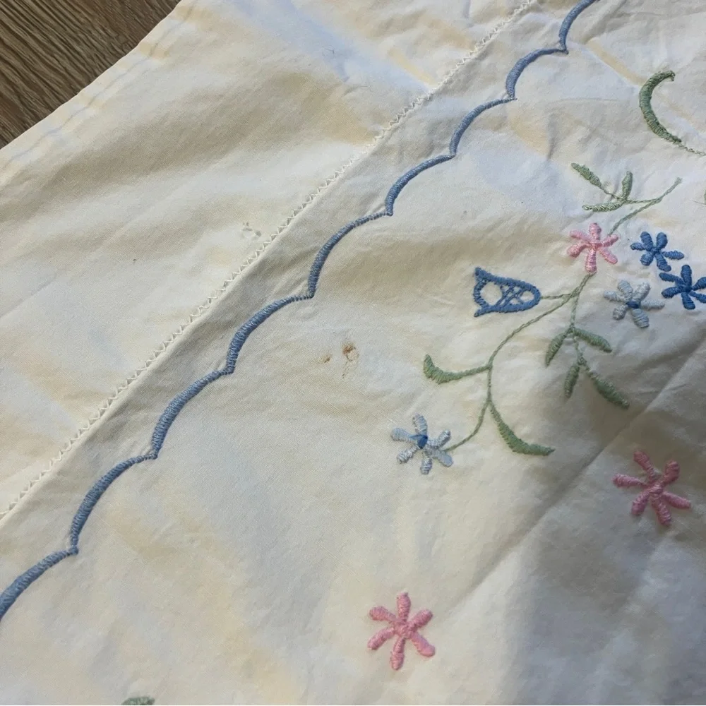 Vintage Embroidered White Cotton Large Pillowcase